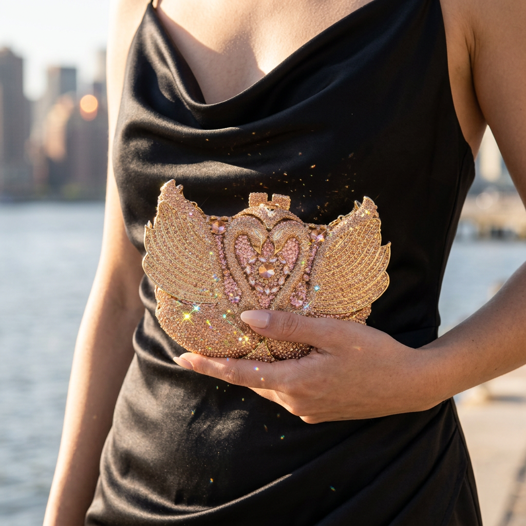Midnight Swan Crystal Clutch