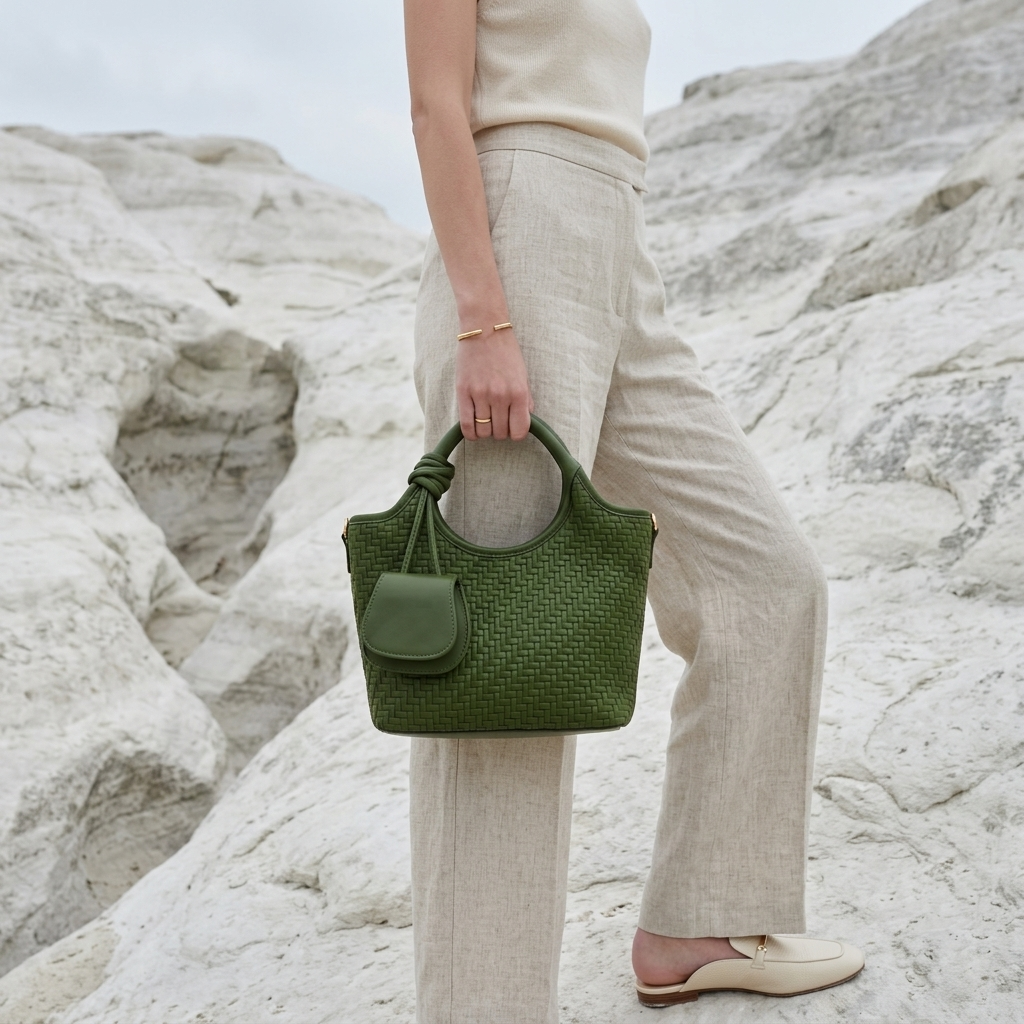 Verdant Weave Handbag in Vegan Leather