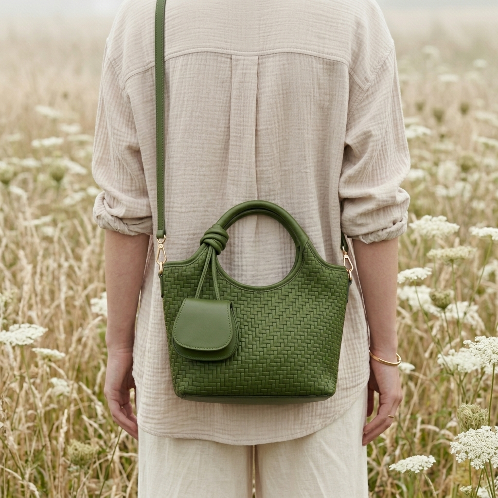Verdant Weave Handbag in Vegan Leather