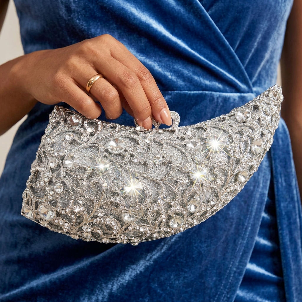 Moonbeam Crescent Crystal Clutch