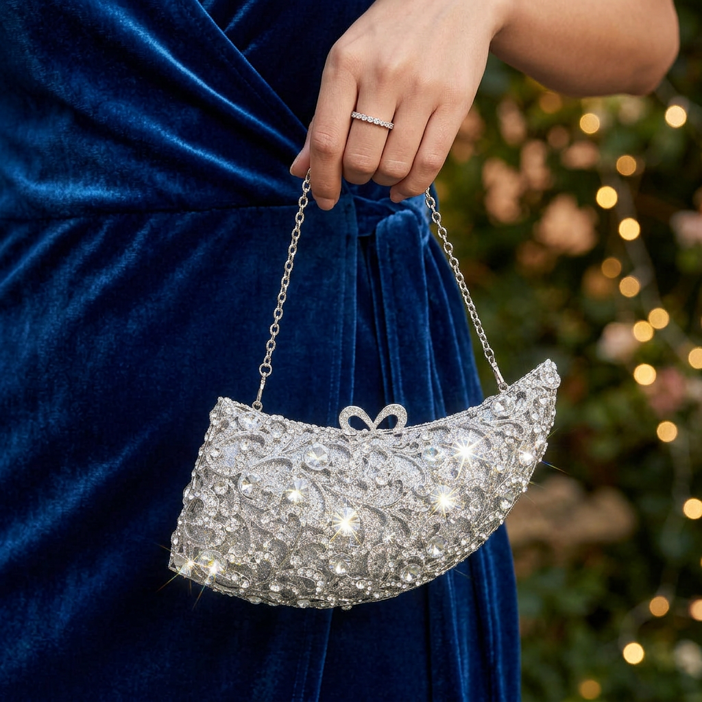 Moonbeam Crescent Crystal Clutch