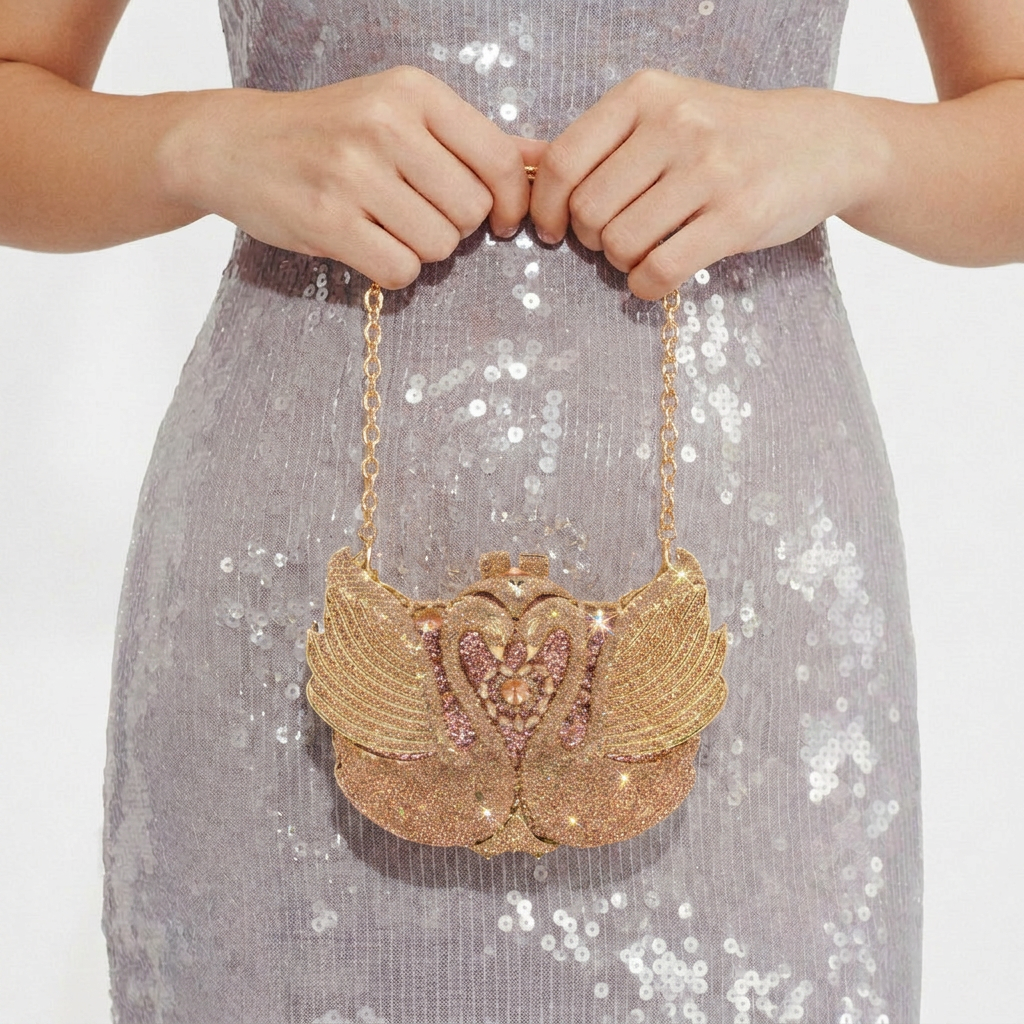 Midnight Swan Crystal Clutch